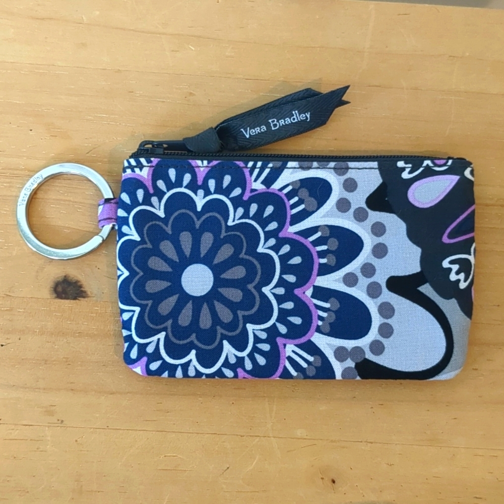 Vera Bradley zip id wallet coin purse purple floral print